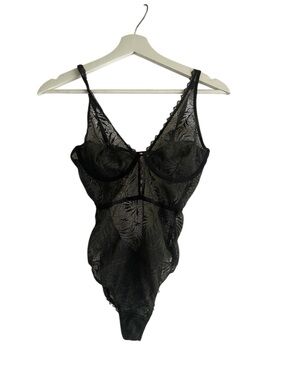 Intimo Black Lace Underwire Green Bralette Bodysuit Whimsical Goth Size Large